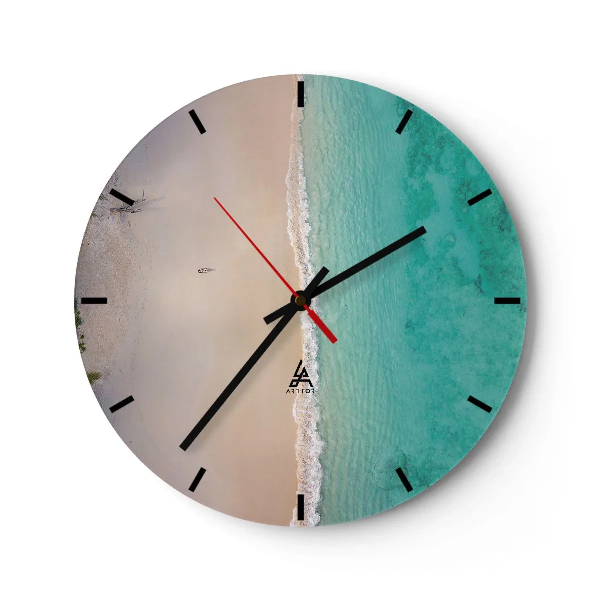 Reloj de pared - Reloj de vidrio - Vista aérea del mar turquesa y la playa de arena. - 30x30cm - Playa del paraíso - Decoración de pared moderna para salón, cocina y dormitorio ARTTOR
