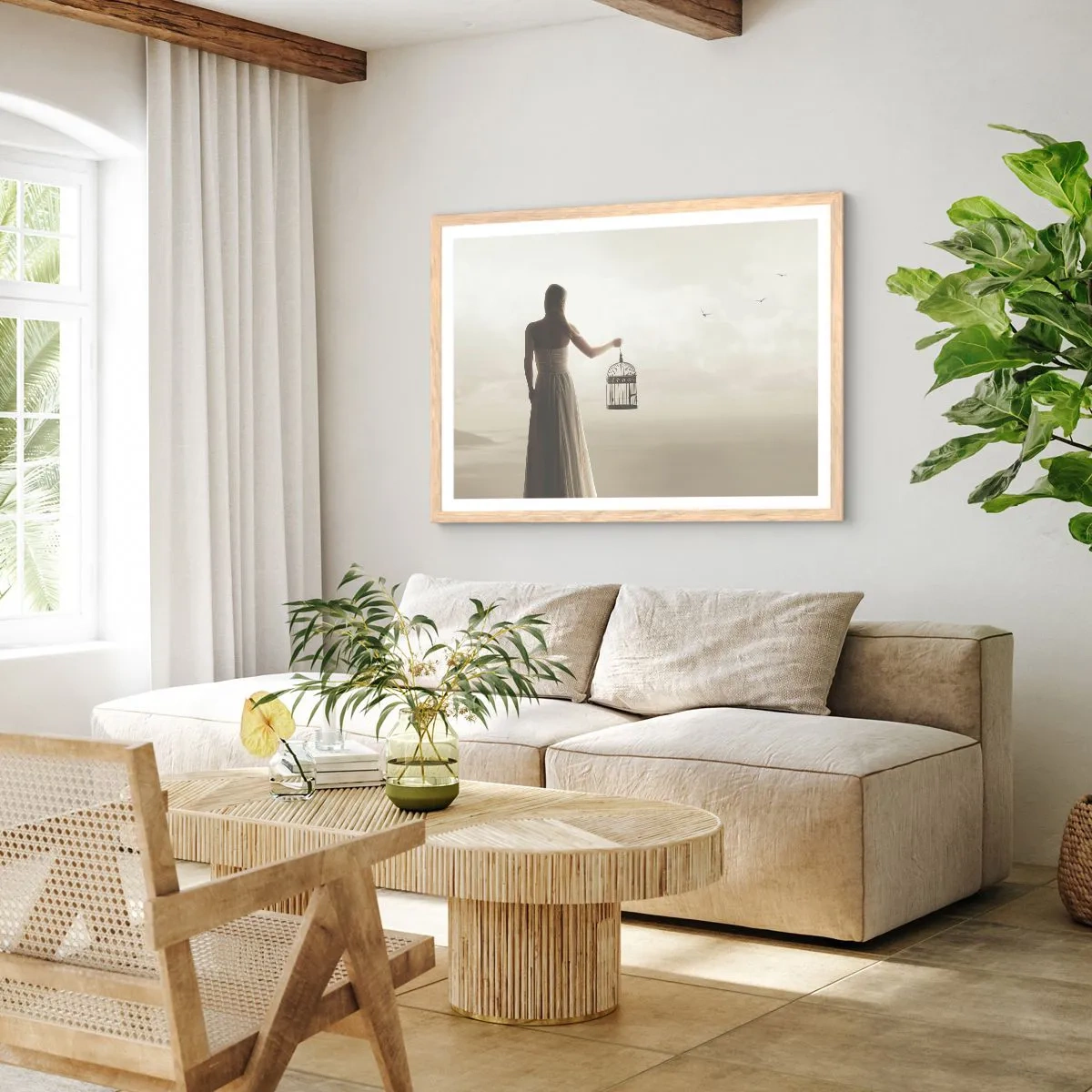 Póster en marco roble claro - Sé libre - 100x70 cm