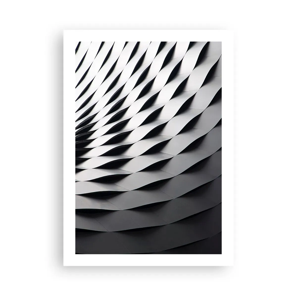 Póster - Fotografía abstracta de una estructura con un patrón en blanco y negro. - 50x70cm - En la superficie de las ondas - Decoración de pared moderna para salón y dormitorio ARTTOR