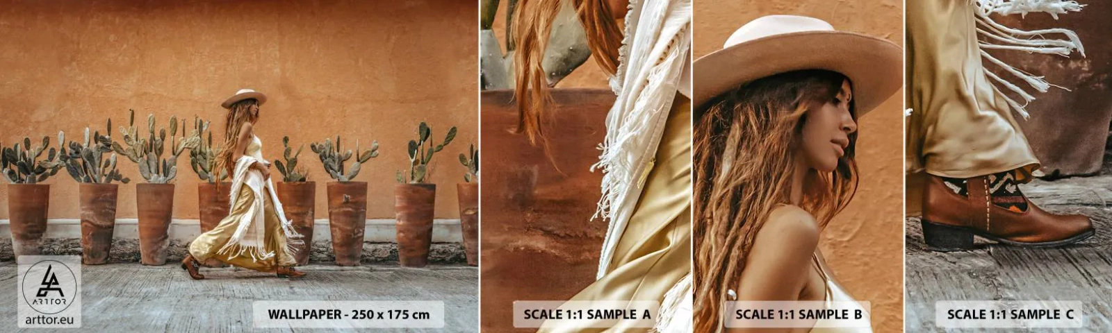 Muestra De Fotomural Standard Eco - Estilo hippie - bohemia, Mujer, cactus - 100x30 cm