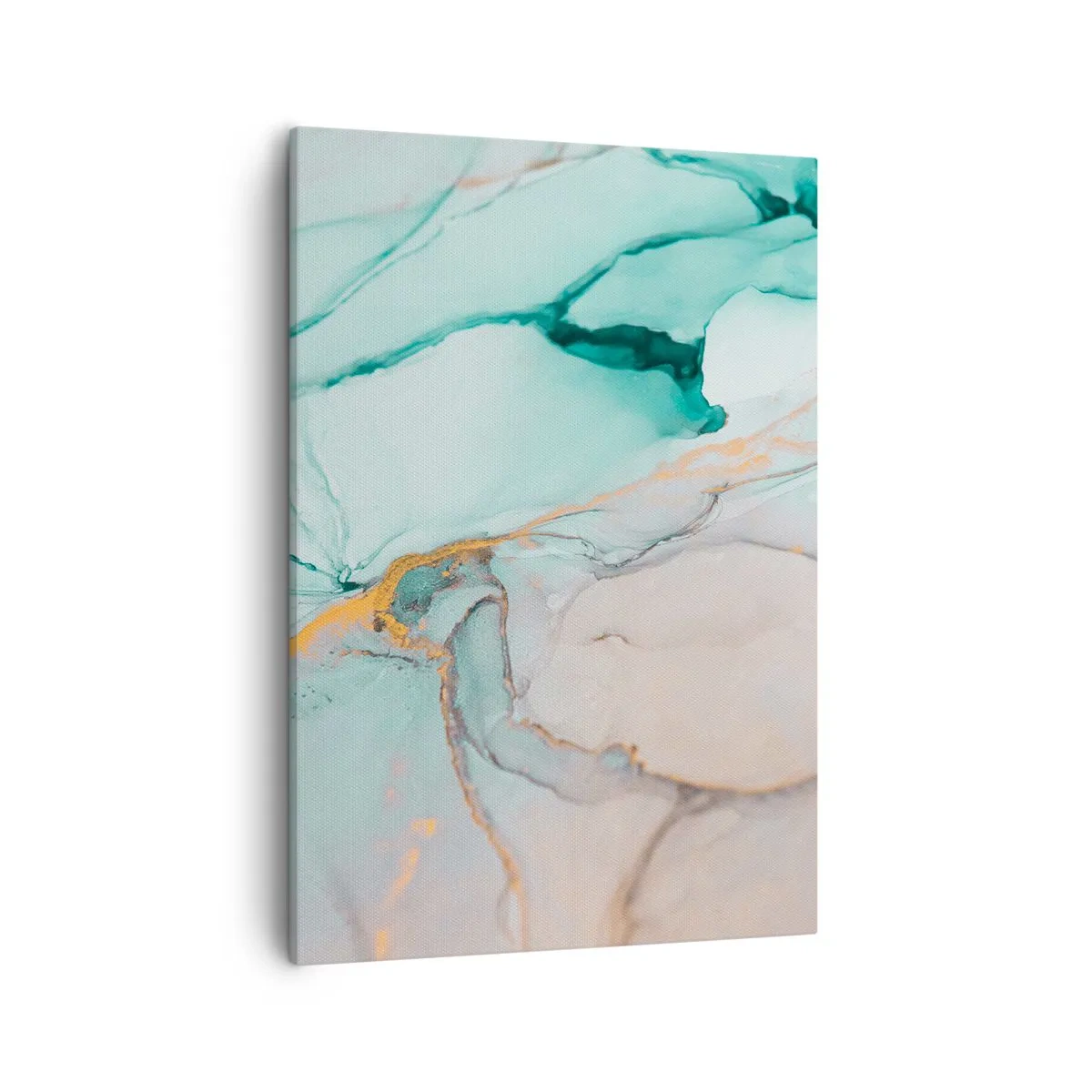 Cuadro sobre lienzo - Impresión de Imagen - Una composición abstracta en tonos turquesa y dorado. - 50x70cm - Danza de formas y colores - Decoración de pared moderna para salón y dormitorio ARTTOR