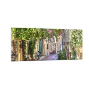 Cuadro sobre vidrio - Impresiones sobre Vidrio - Un callejón floreciente - 100x40 cm