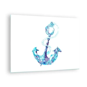 Cuadro sobre vidrio - Impresiones sobre Vidrio - Ancla con motivos náuticos en estilo artístico - 70x50cm - Los secretos del mar - Decoración de pared moderna para salón y dormitorio ARTTOR