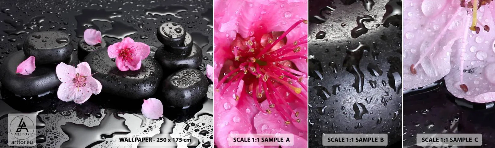 Muestra De Fotomural Standard Eco - Y una piedra cae del corazón - flores, Asia, Spa - 100x30 cm