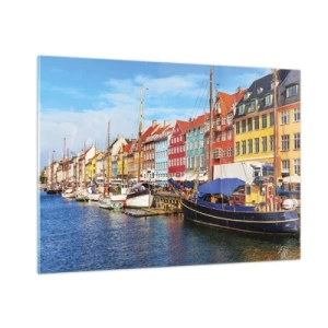 Cuadro sobre vidrio - Impresiones sobre Vidrio - Casas coloridas en los canales de Copenhague - 100x70cm - Muelle alegre - Decoración de pared moderna para salón y dormitorio ARTTOR
