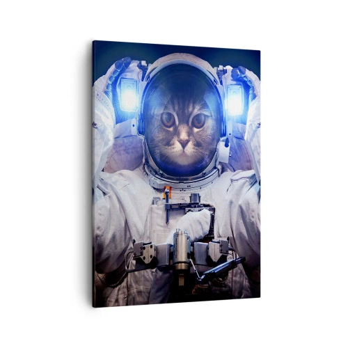 Cuadro sobre lienzo - Impresión de Imagen - Un gato en un traje de astronauta con la Tierra al fondo y una luz brillante. - 50x70cm - Houston, tienes un problema. - Decoración de pared moderna para salón y dormitorio ARTTOR