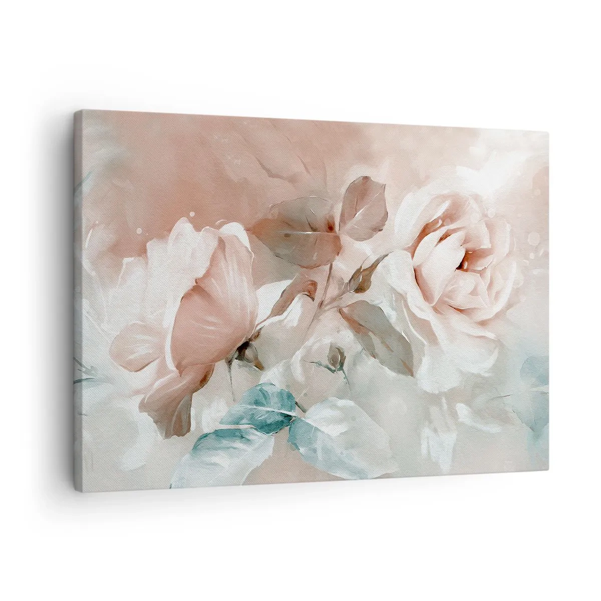 Cuadro sobre lienzo - Impresión de Imagen - Delicadas rosas en tonos pastel sobre un fondo claro. - 70x50cm - El espíritu del romanticismo - Decoración de pared moderna para salón y dormitorio ARTTOR
