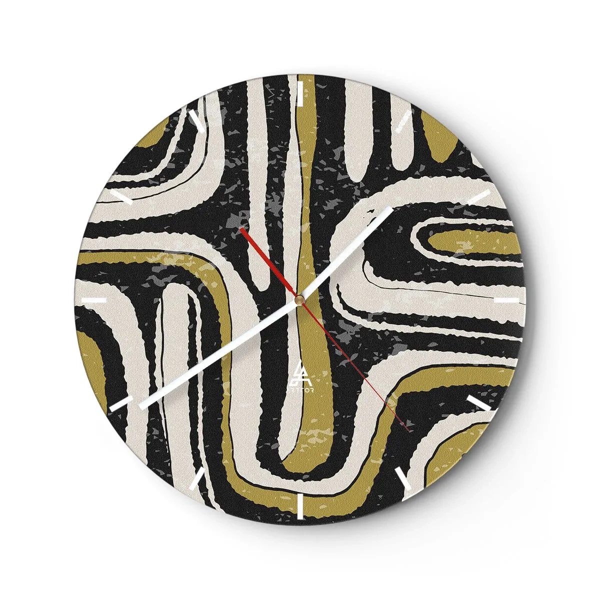 Reloj de pared - Reloj de vidrio - Rayas geométricas en tonos beige, negro y oliva. - 30x30cm - Composición: tramos y callejones - Decoración de pared moderna para salón, cocina y dormitorio ARTTOR