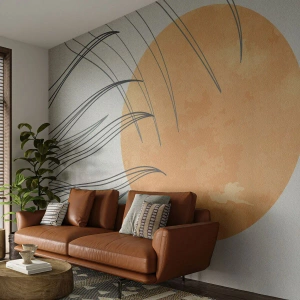 Fotomural Premium Sand - Un sol naranja con líneas que se asemejan a la hierba en el viento. - 100x70cm - Siempre hacia el sol - Decoración de pared moderna para salón y dormitorio ARTTOR