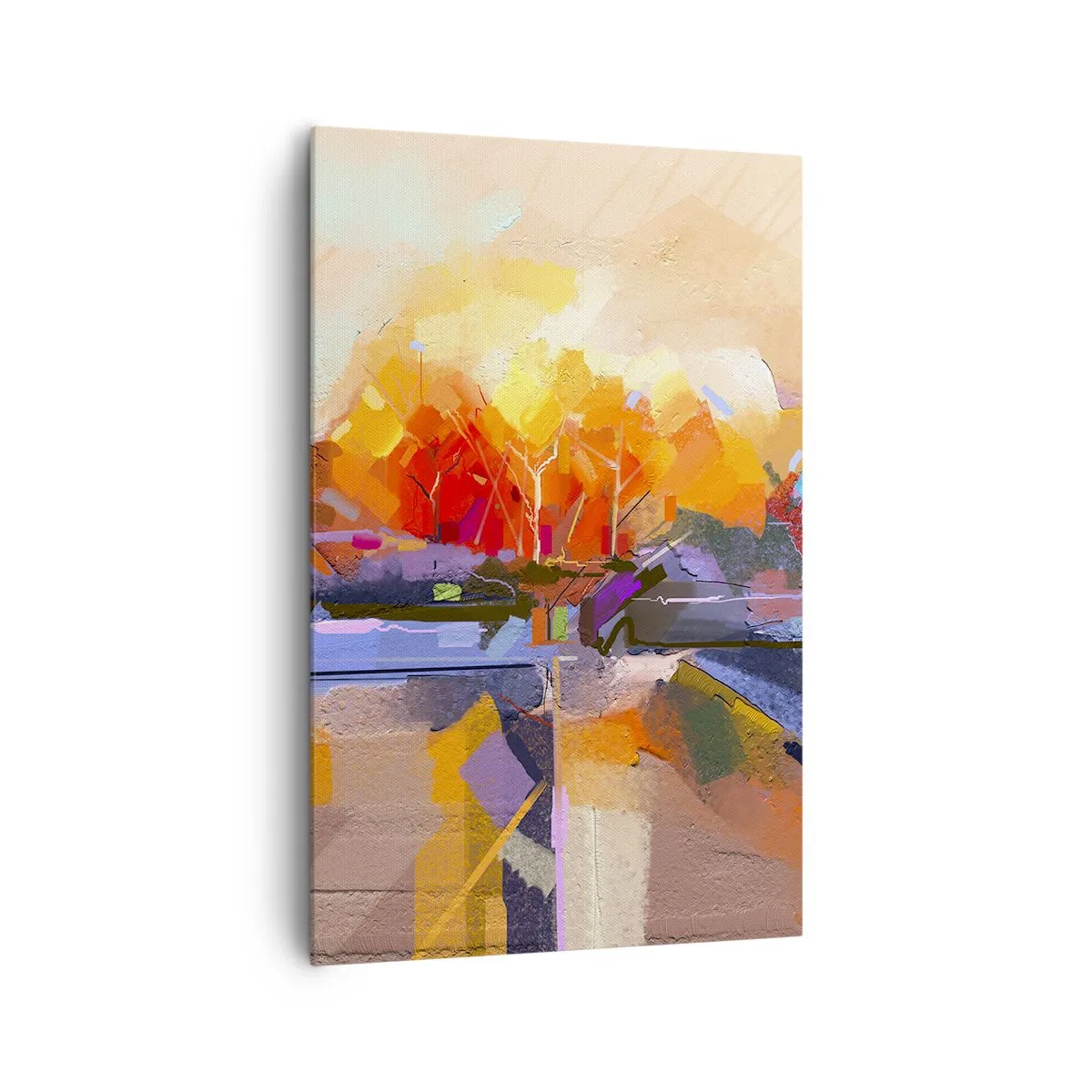 Cuadro sobre lienzo - Impresión de Imagen - Un paisaje abstracto con intensos colores otoñales. - 80x120cm - Llegó el otoño - Decoración de pared moderna para salón y dormitorio ARTTOR
