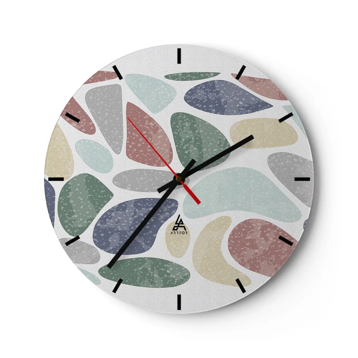 Reloj de pared - Reloj de vidrio - Formas orgánicas coloridas sobre un fondo claro - 30x30cm - Mosaico de colores empolvados - Decoración de pared moderna para salón, cocina y dormitorio ARTTOR