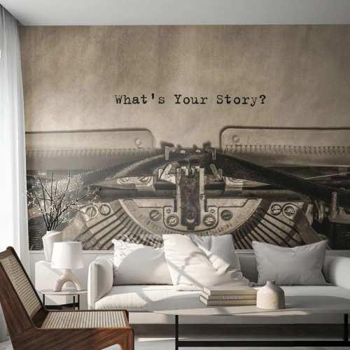 Fotomural Premium Sand - Una máquina de escribir con un trozo de papel y las palabras ¿Cuál es tu historia? escritas en él. - 100x70cm - Solo espero una respuesta - Decoración de pared moderna para salón y dormitorio ARTTOR