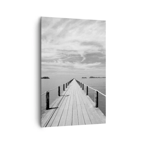 Cuadro sobre lienzo - Impresión de Imagen - Un muelle de madera que se pierde en la distancia sobre un mar en calma. - 80x120cm - Hora de viajar - Decoración de pared moderna para salón y dormitorio ARTTOR