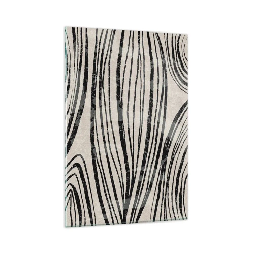 Cuadro sobre vidrio - Impresiones sobre Vidrio - Ondas abstractas en tonos blanco y negro - 80x120cm - Salpicadura de líneas - Decoración de pared moderna para salón y dormitorio ARTTOR