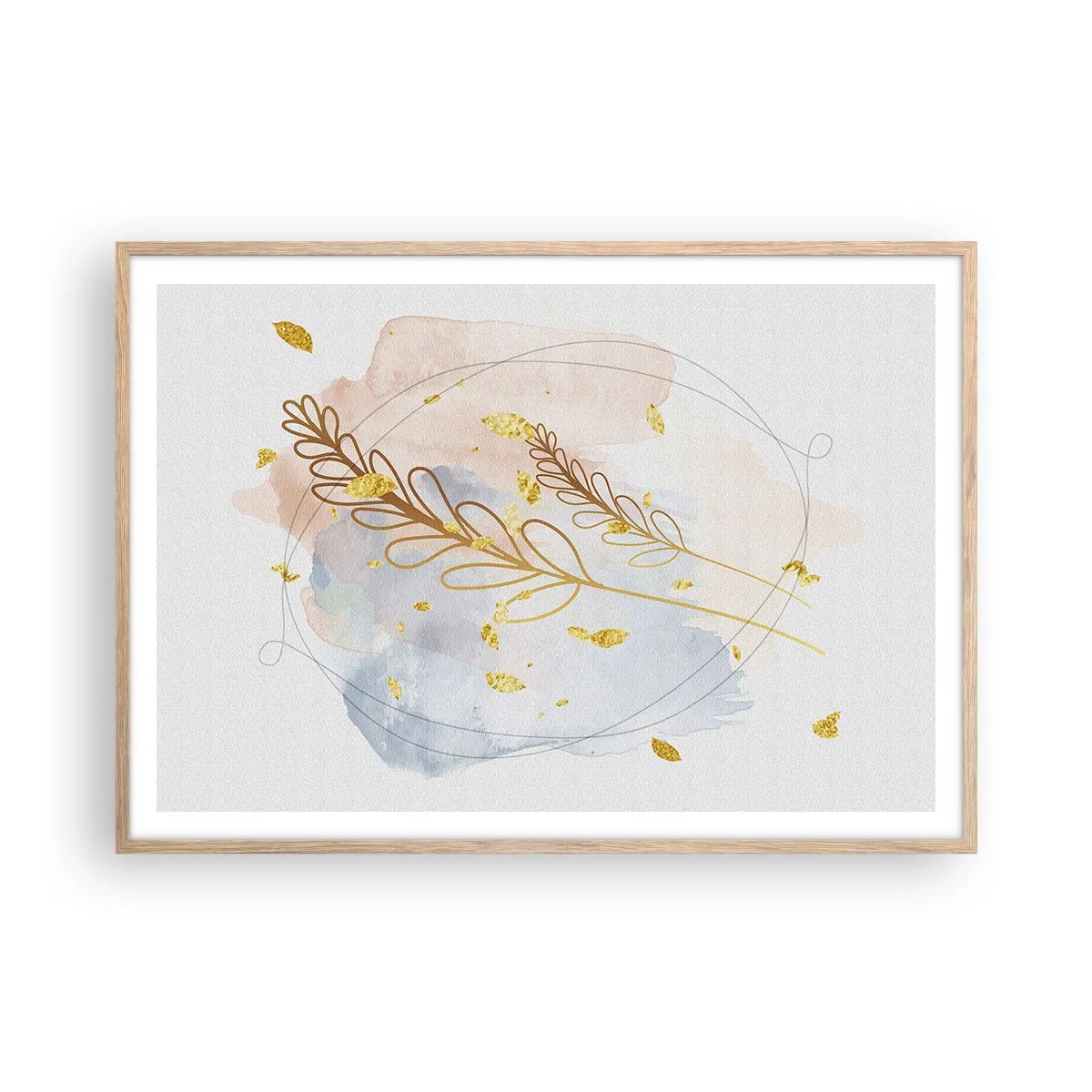Póster en marco roble claro - Ráfaga dorada - 100x70 cm