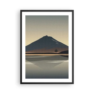 Póster en marco negro - Un paisaje de montaña minimalista con reflejo en un lago. - 50x70cm - Reflejo de espejo - Decoración de pared moderna para salón y dormitorio ARTTOR