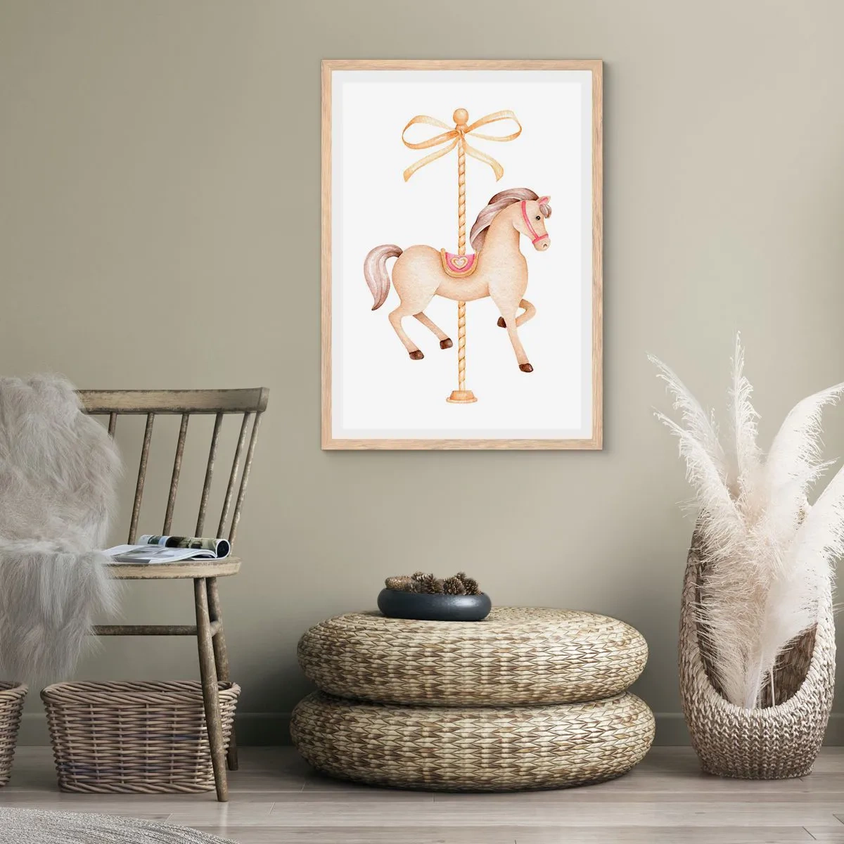Póster en marco roble claro - Al trote grácil - 70x100 cm