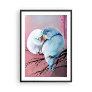 Póster en marco negro - Dos pájaros posados en una rama en un entorno romántico. - 50x70cm - Qué añadir aquí... - Decoración de pared moderna para salón y dormitorio ARTTOR