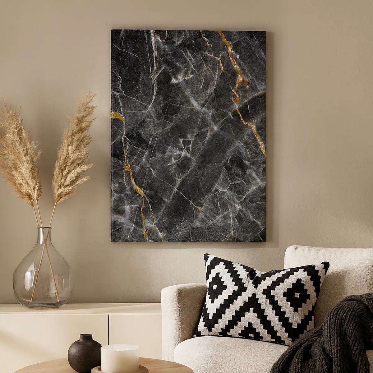 Cuadro sobre lienzo - Impresión de Imagen - Detalles negros y dorados de la superficie de mármol. - 50x70cm - La vida interior de la piedra - Decoración de pared moderna para salón y dormitorio ARTTOR