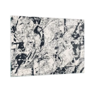 Cuadro sobre vidrio - Impresiones sobre Vidrio - Abstracción en blanco y negro con líneas y texturas dinámicas. - 100x70cm - La interpenetración de los opuestos - Decoración de pared moderna para salón y dormitorio ARTTOR