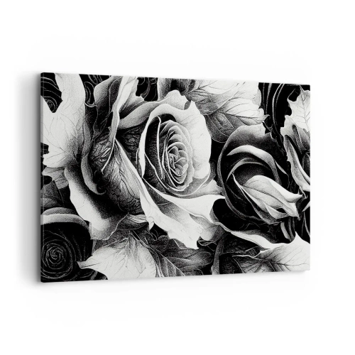 Cuadro sobre lienzo - Impresión de Imagen - Rosas blancas y negras en una elegante composición. - 120x80cm - Siempre como una reina - Decoración de pared moderna para salón y dormitorio ARTTOR