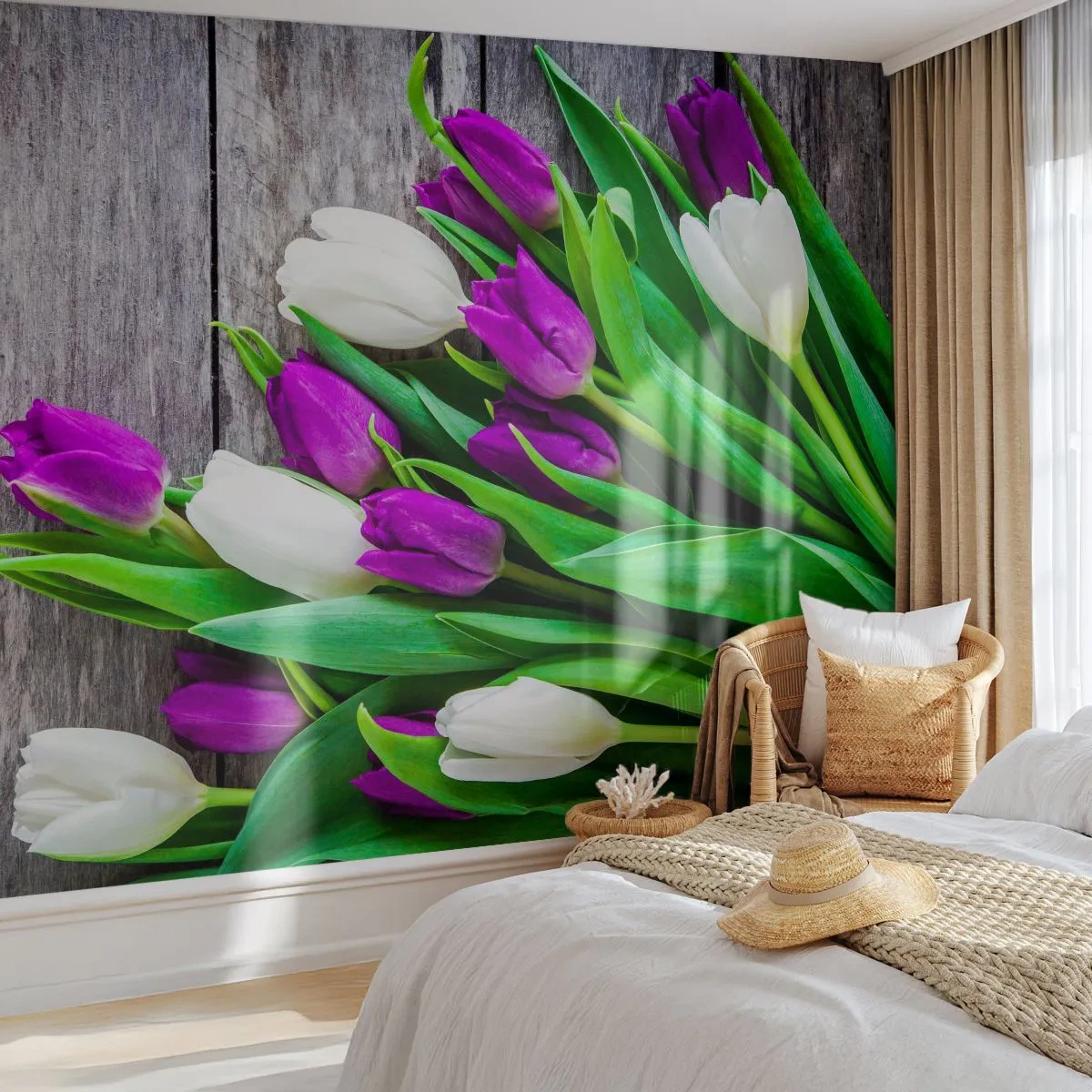 Fotomural Premium Canvas - El día de la fiesta de la primavera - flores, tulipanes, Ramo de flores - 250x175 cm