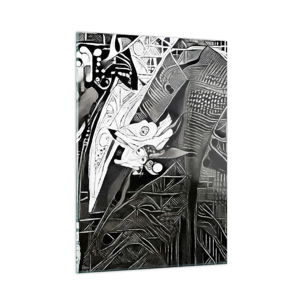 Cuadro sobre vidrio - Impresiones sobre Vidrio - Abstracción en blanco y negro con patrones geométricos. - 50x70cm - Solo un hombre aparentemente gris - Decoración de pared moderna para salón y dormitorio ARTTOR
