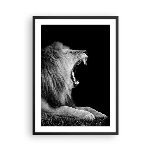 Póster en marco negro - Un león rugiente en monocromo - 50x70cm - Sin duda alguna - Decoración de pared moderna para salón y dormitorio ARTTOR