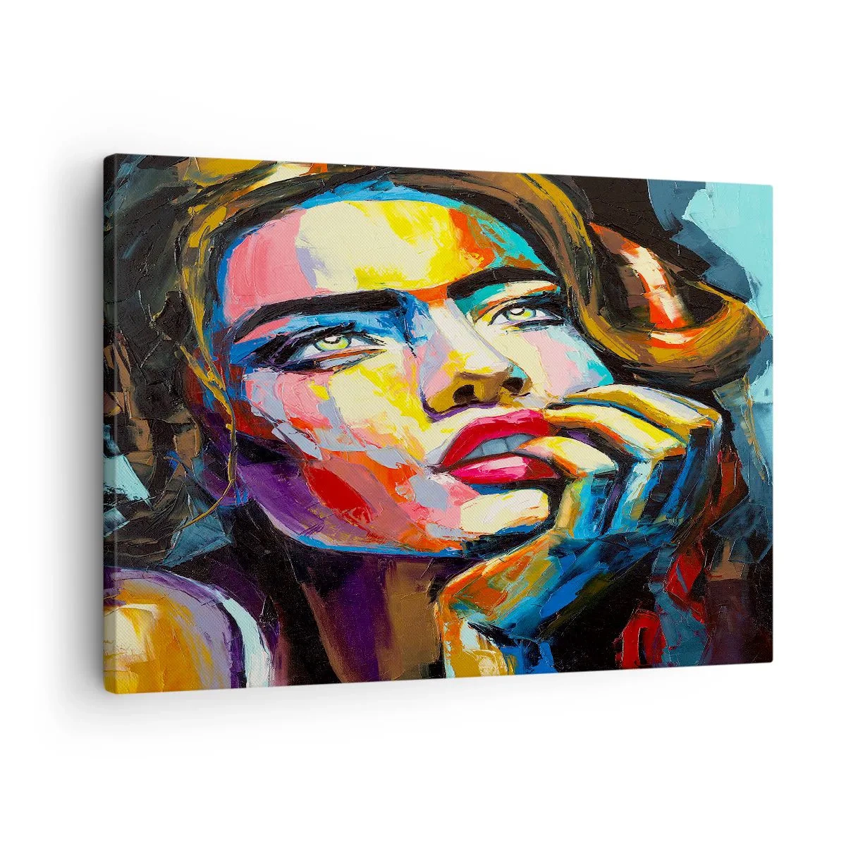 Cuadro sobre lienzo - Impresión de Imagen - Retrato colorido de una mujer en estilo expresionista. - 70x50cm - Sueños - Decoración de pared moderna para salón y dormitorio ARTTOR