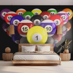 Fotomural Premium Canvas - Bolas de billar de colores dispuestas en un triángulo sobre un fondo negro - 100x70cm - Diferentes colores del juego - Decoración de pared moderna para salón y dormitorio ARTTOR