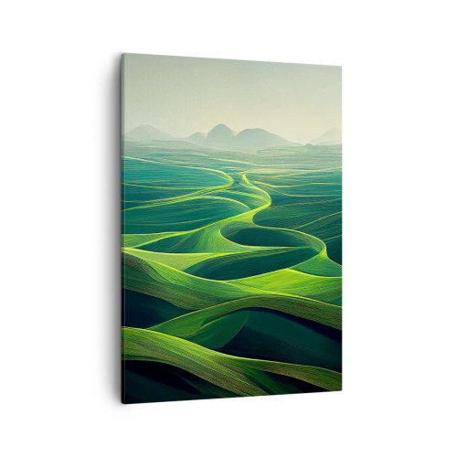 Cuadro sobre lienzo - Impresión de Imagen - Colinas verdes con senderos ondulados - 50x70cm - Valles en tonos verdes - Decoración de pared moderna para salón y dormitorio ARTTOR