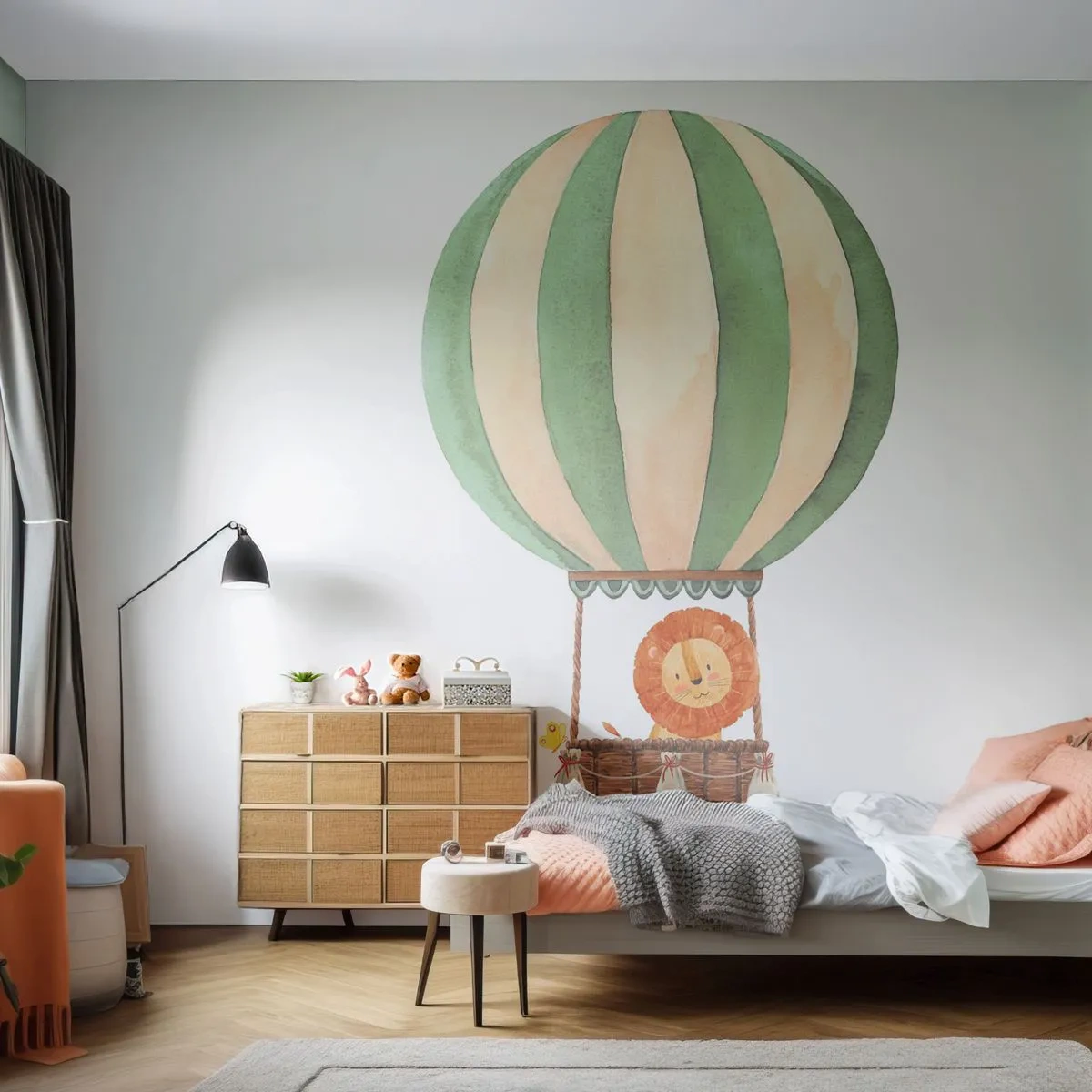 Fotomural Autadhesivo Deluxe Sticker - Los viajes del león - Globo, León, Para niños - 500x350 cm