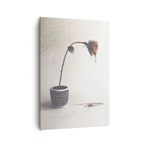 Cuadro sobre lienzo - Impresión de Imagen - Una rosa roja en una maceta con gotas de tinte sobre un fondo blanco. - 70x100cm - Rosa dolorosa - Decoración de pared moderna para salón y dormitorio ARTTOR