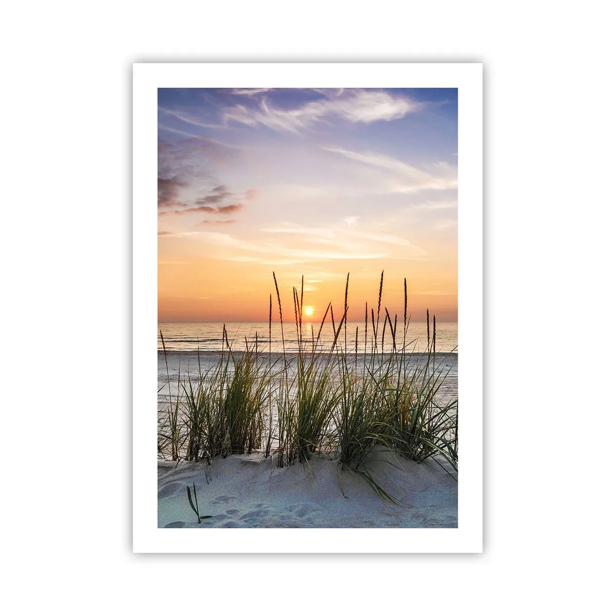 Póster - Playa con vegetación al amanecer - 50x70cm - Mira, piensa, siente - Decoración de pared moderna para salón y dormitorio ARTTOR