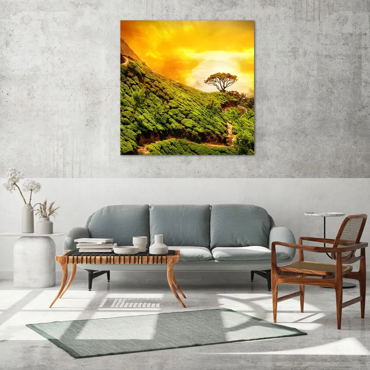 Cuadro sobre vidrio - Impresiones sobre Vidrio - Por un camino sinuoso, por una verde pendiente - 40x40 cm