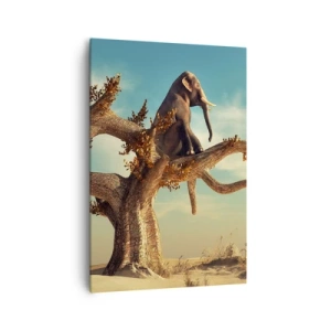 Cuadro sobre lienzo - Impresión de Imagen - Un elefante sentado en un árbol en un paisaje surrealista. - 70x100cm - Un nuevo punto de vista - Decoración de pared moderna para salón y dormitorio ARTTOR