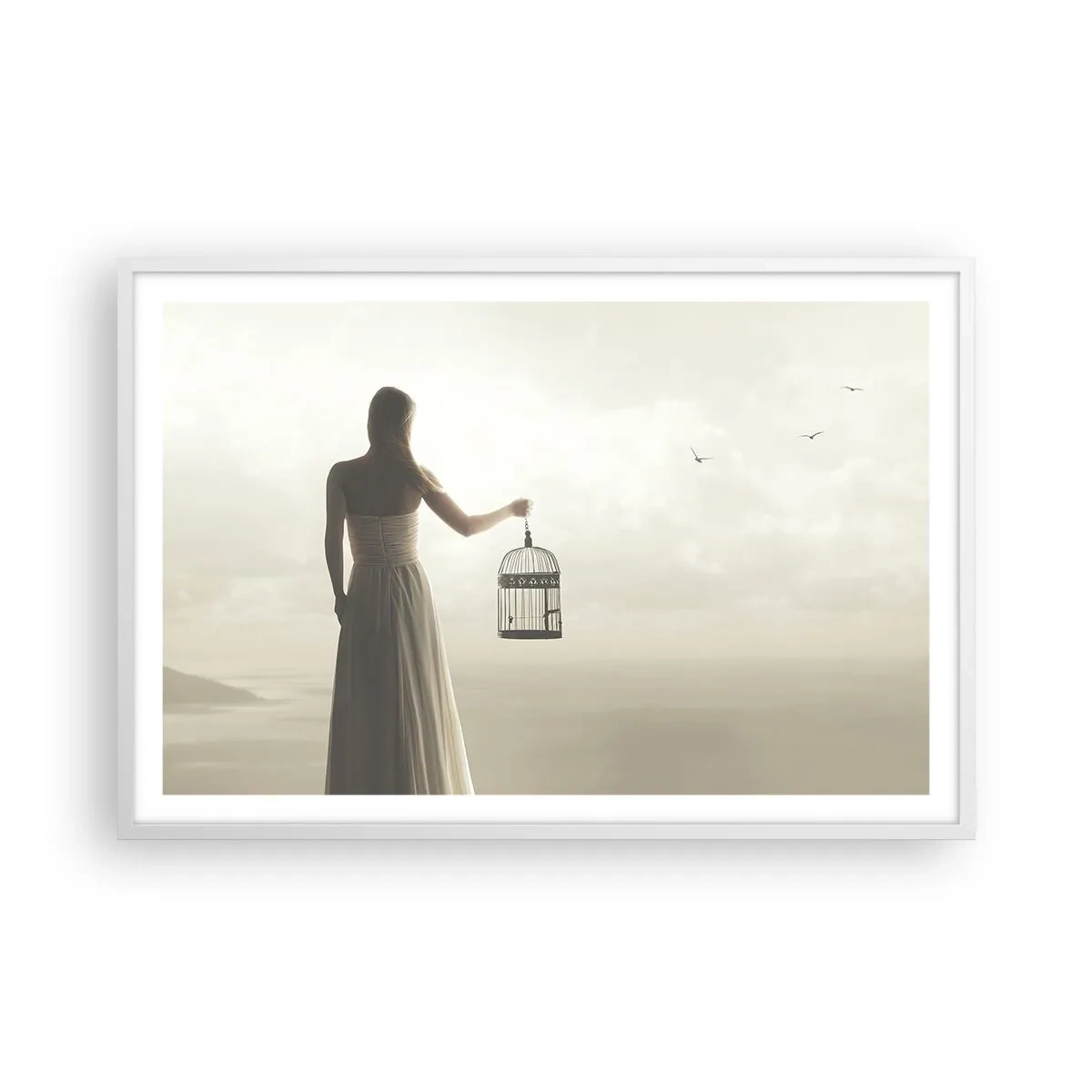 Póster en marco blanco - Sé libre - 91x61 cm