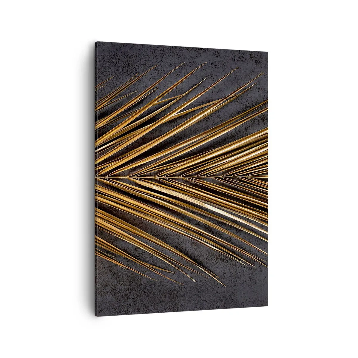 Cuadro sobre lienzo - Impresión de Imagen - Hoja tropical dorada sobre fondo negro - 50x70cm - El oro de los trópicos - Decoración de pared moderna para salón y dormitorio ARTTOR