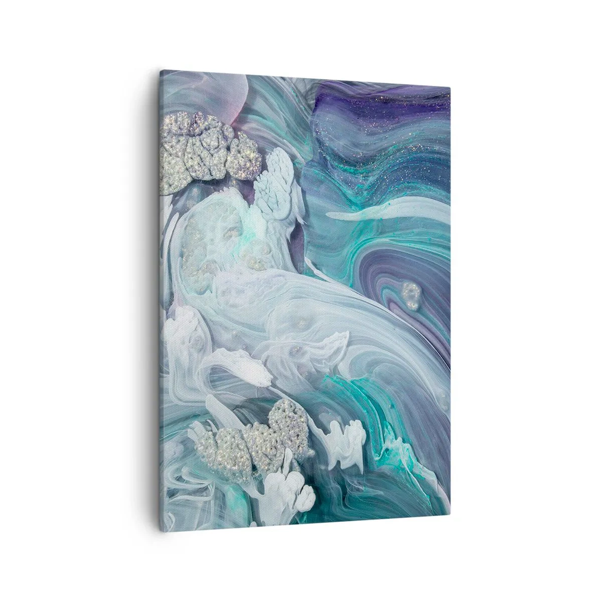 Cuadro sobre lienzo - Impresión de Imagen - Remolinos abstractos en tonos azules y blancos - 50x70cm - Corrientes de azul - Decoración de pared moderna para salón y dormitorio ARTTOR