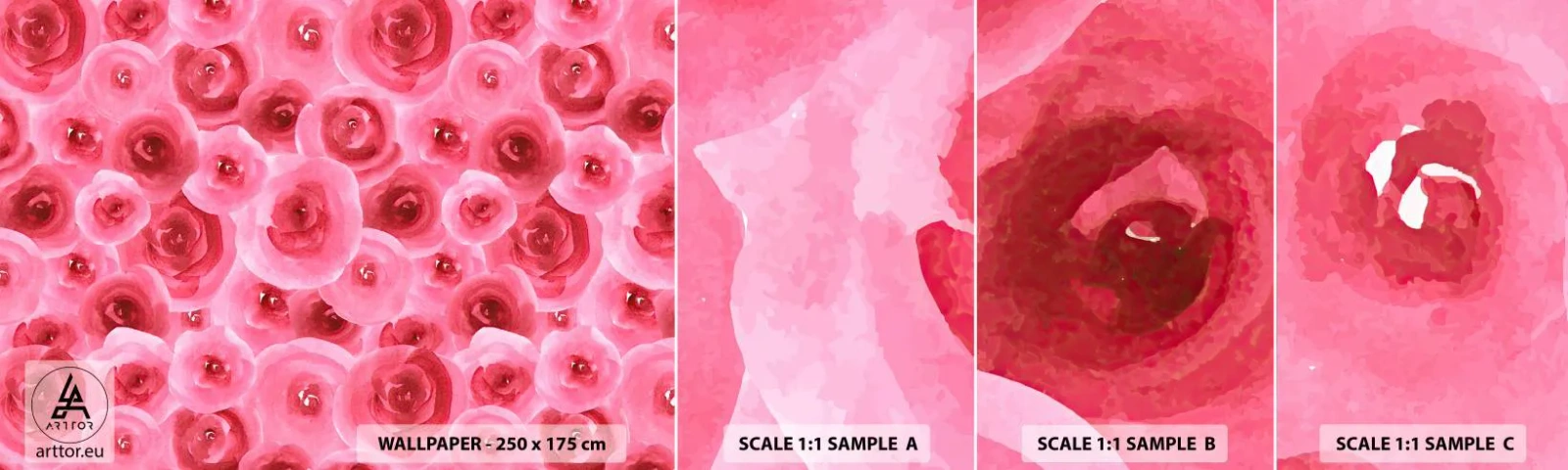 Muestra de fotomural autoadhesivo Deluxe Sticker - Rosas abajo y arriba - flores, Belleza, Romanticismo - 100x30 cm