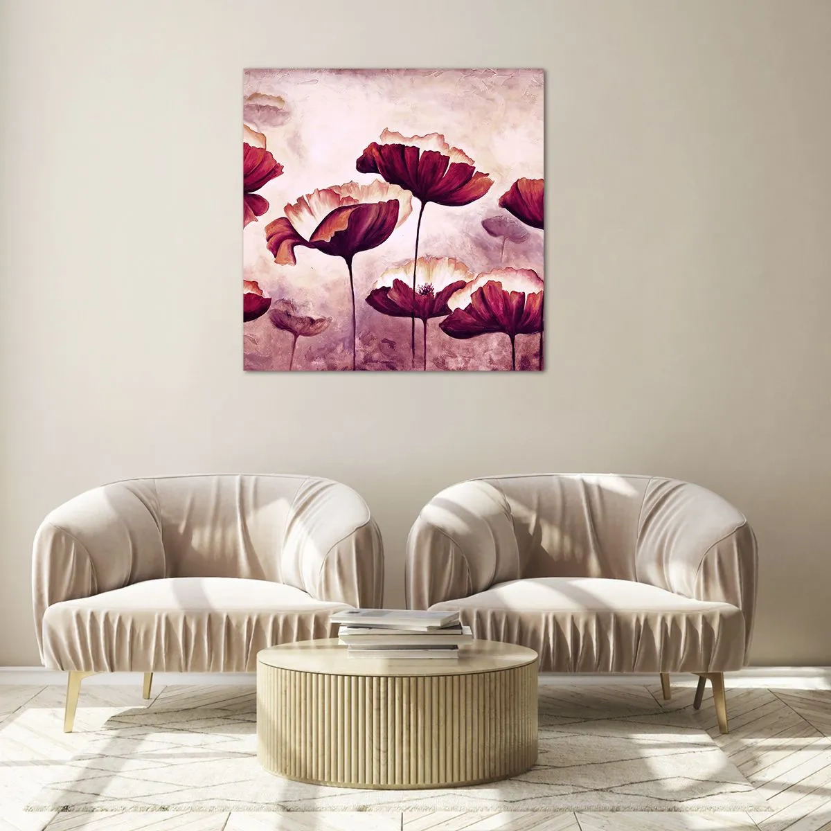 Cuadro sobre vidrio - Impresiones sobre Vidrio - Pétalo rojo y blanco - 40x40 cm