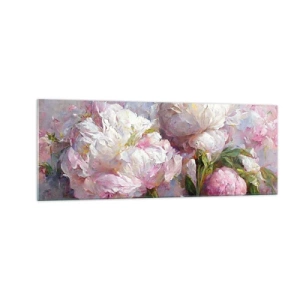 Cuadro sobre vidrio - Impresiones sobre Vidrio - Flores de peonía románticas en colores pastel. - 140x50cm - Un ramo rebosante de vida - Decoración de pared moderna para salón y dormitorio ARTTOR