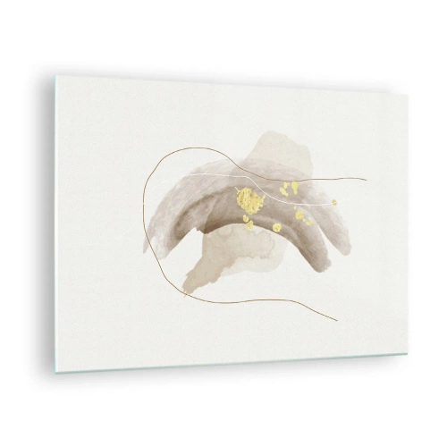 Cuadro sobre vidrio - Impresiones sobre Vidrio - Abstracción beige y dorada con líneas y formas delicadas. - 70x50cm - Encontrado en el espacio - Decoración de pared moderna para salón y dormitorio ARTTOR