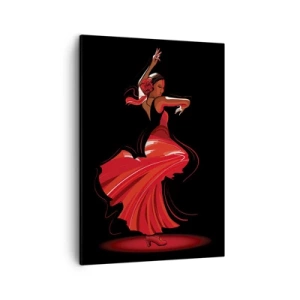 Cuadro sobre lienzo - Impresión de Imagen - Bailaora de flamenco con vestido rojo sobre fondo negro - 50x70cm - El espíritu ardiente del flamenco - Decoración de pared moderna para salón y dormitorio ARTTOR