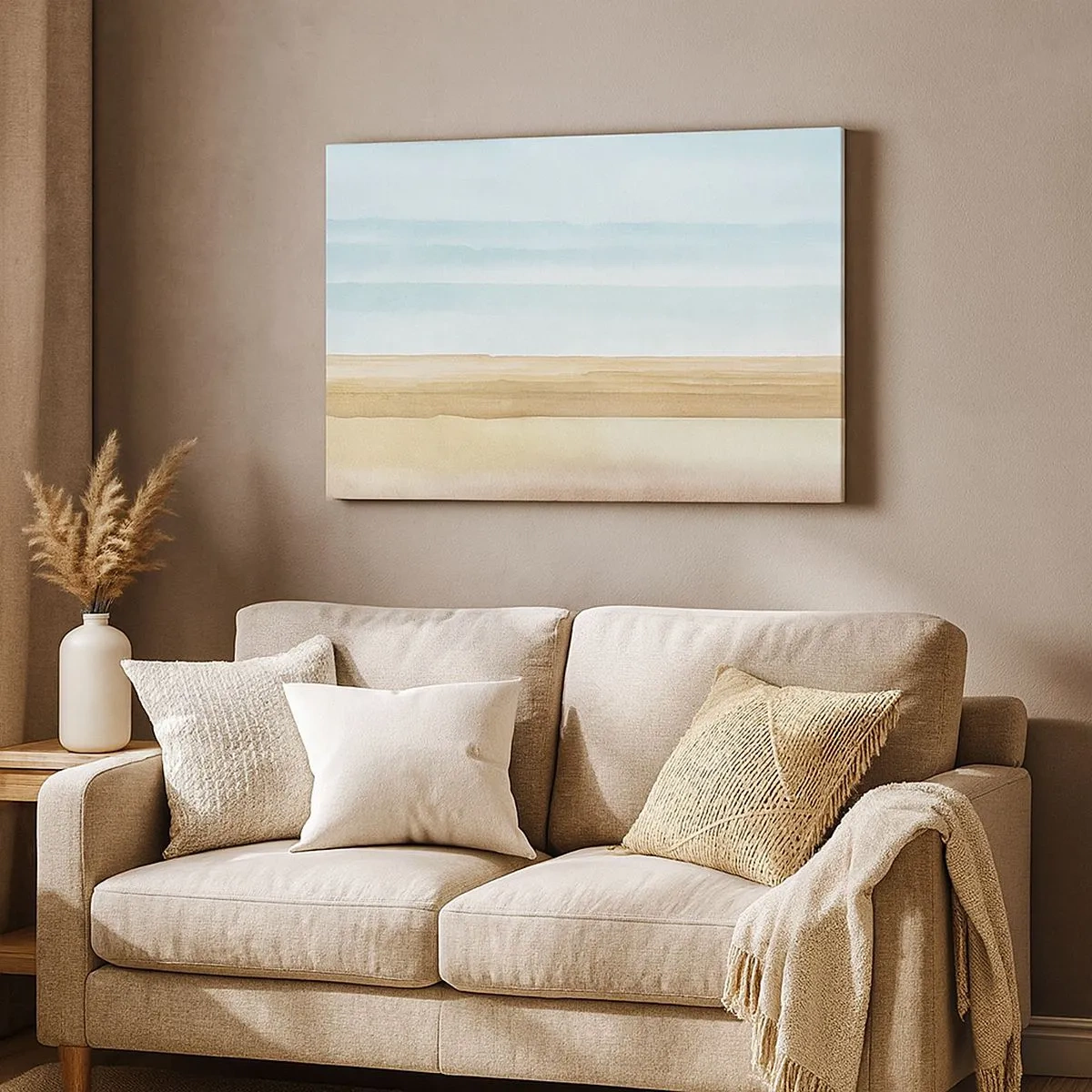 Cuadro sobre lienzo - Impresión de Imagen - Una pareja de cardenales posados en las ramas en un paisaje pastel. - 70x50cm - Historia de un bosque rosa - Decoración de pared moderna para salón y dormitorio ARTTOR