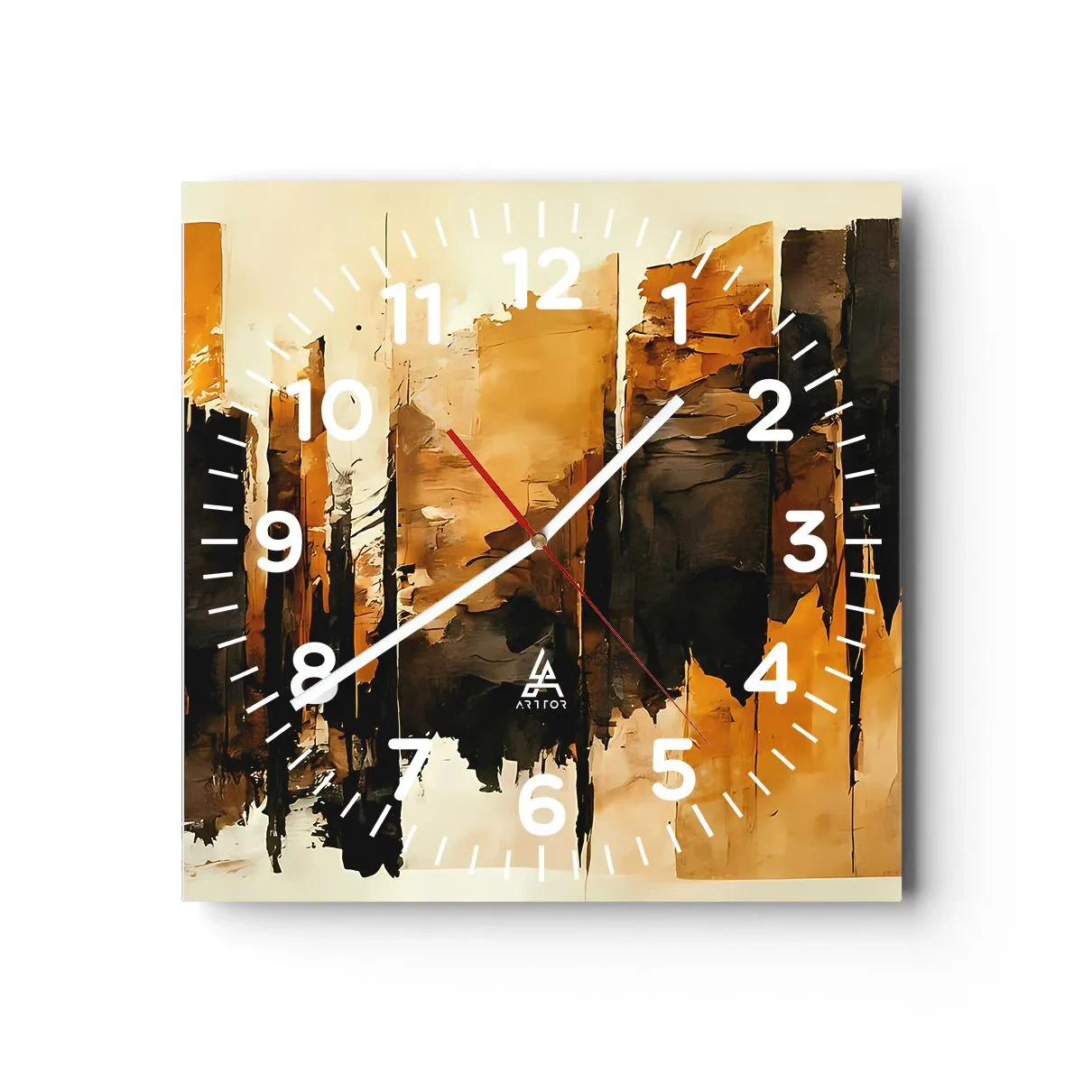 Reloj de pared - Reloj de vidrio - Armonía de negro y oro - 40x40 cm