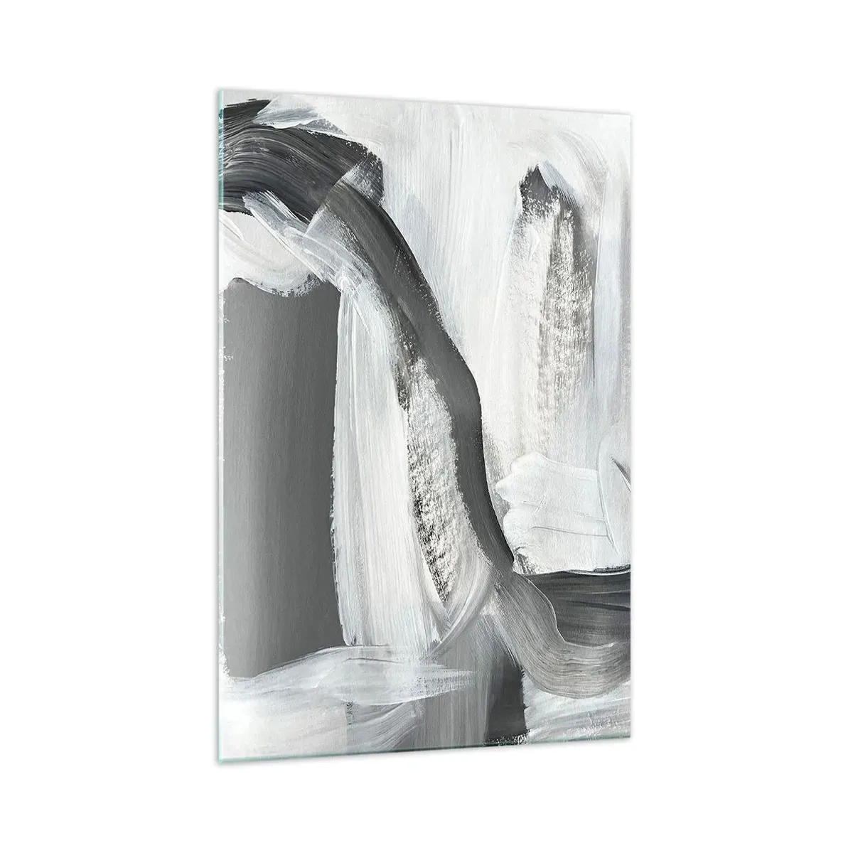 Cuadro sobre vidrio - Impresiones sobre Vidrio - Abstracción gris y blanca con líneas dinámicas. - 70x100cm - Con movimientos decididos - Decoración de pared moderna para salón y dormitorio ARTTOR