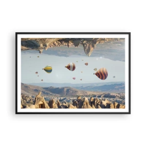 Póster en marco negro - Globos de colores sobre un paisaje rocoso. - 100x70cm - Aquí todo es posible - Decoración de pared moderna para salón y dormitorio ARTTOR