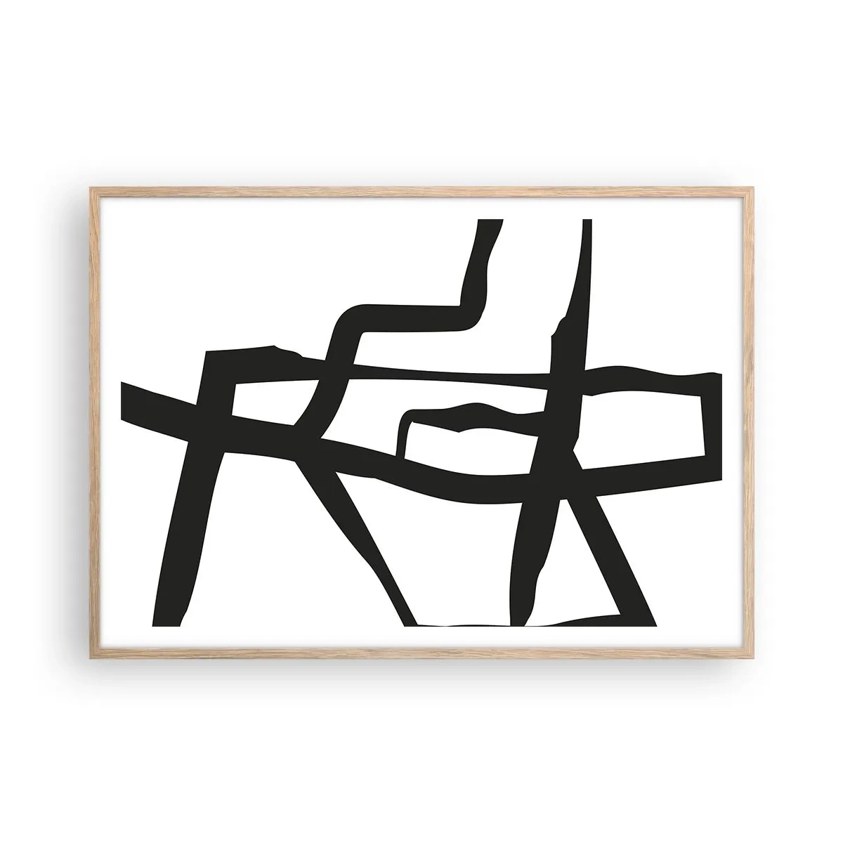 Póster en marco roble claro - Construcción en blanco y negro - 100x70 cm