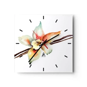 Reloj de pared - Reloj de vidrio - Ilustración floral de acuarela en colores pastel - 30x30cm - Dulzura salpicada de pintura - Decoración de pared moderna para salón y dormitorio ARTTOR
